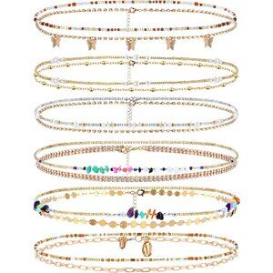 12 Pcs Waist Beads Jewelry Set Beads Metal Adjustable Belly Body Chain Women